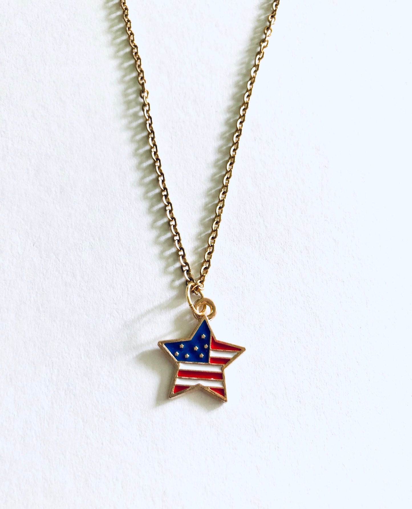 Star American Flag Necklace, 4th of July Necklace Gold Plated Chain, Red White & Blue Flag USA Necklace, Star Necklace Fireworks