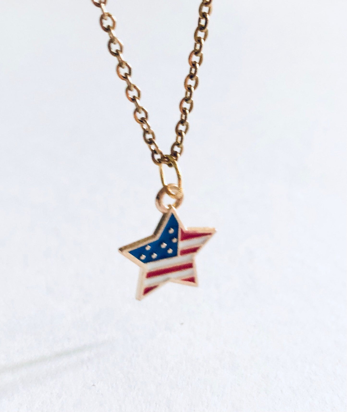 Star American Flag Necklace, 4th of July Necklace Gold Plated Chain, Red White & Blue Flag USA Necklace, Star Necklace Fireworks