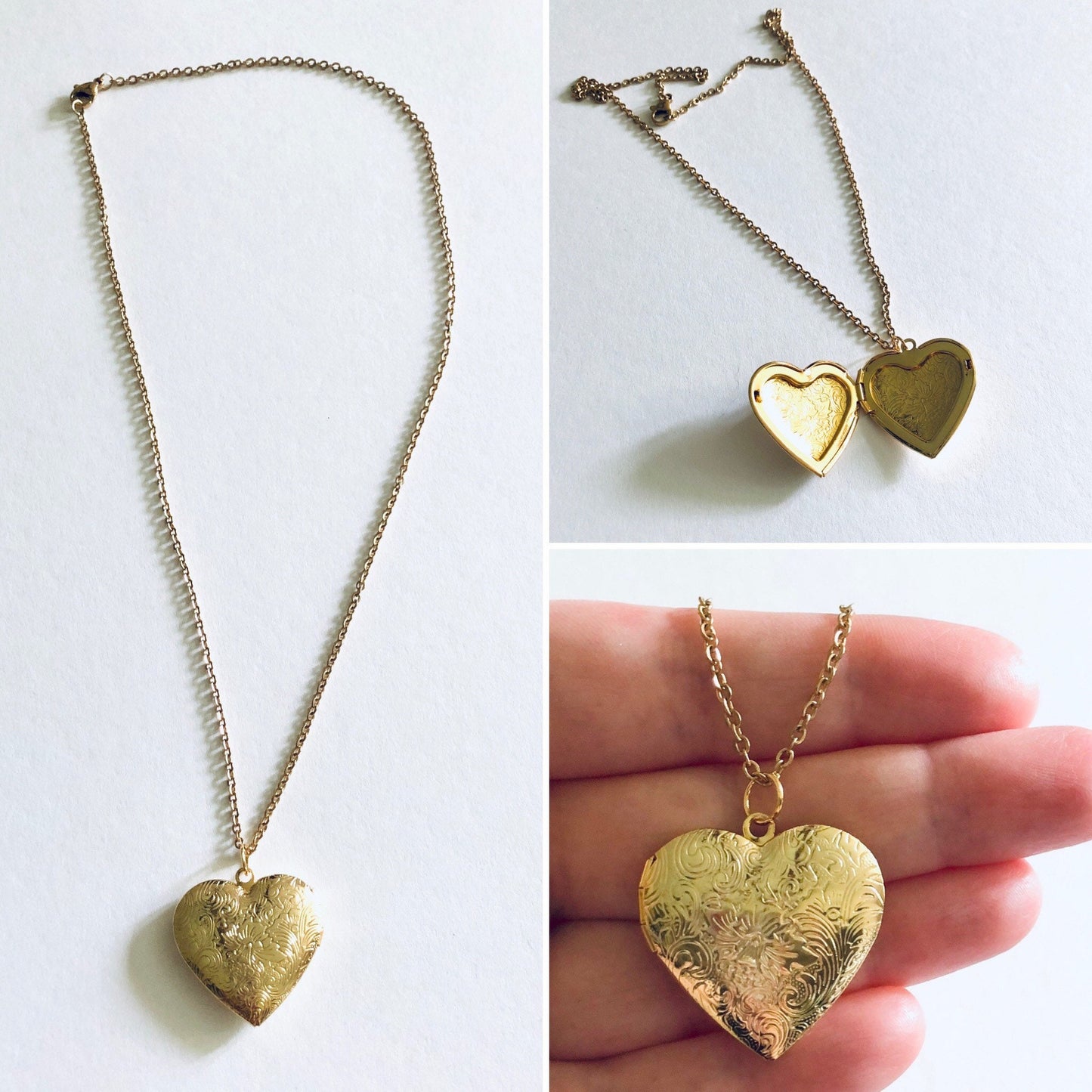 Gold Heart Locket Necklace on Gold Plated Chain, Real Locket, Gift For Her, Girlfriend Mom Birthday Gift