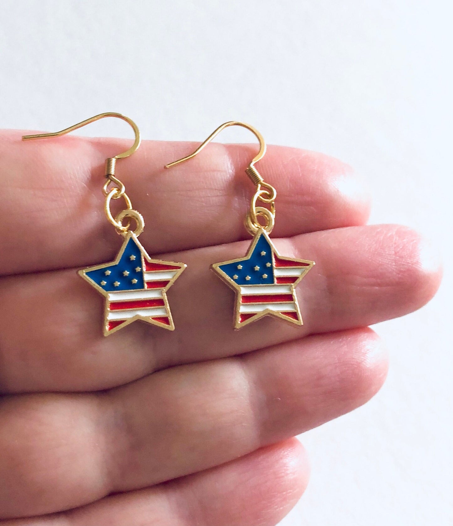 Stars & Stripes American Flag Earrings, 4th of July Earrings, Star Earrings, Patriotic Red White and Blue USA Flag Earrings