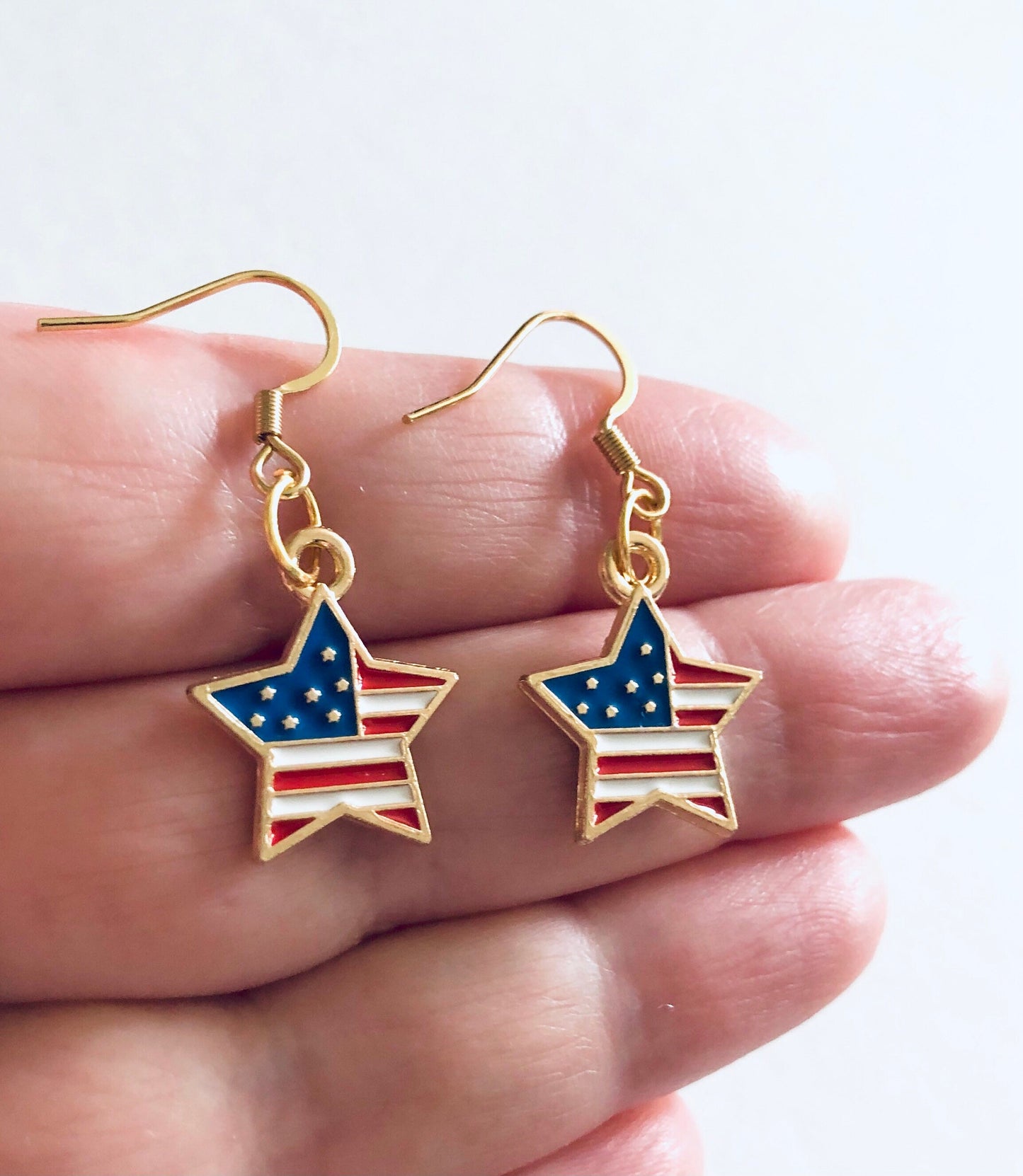 Stars & Stripes American Flag Earrings, 4th of July Earrings, Star Earrings, Patriotic Red White and Blue USA Flag Earrings