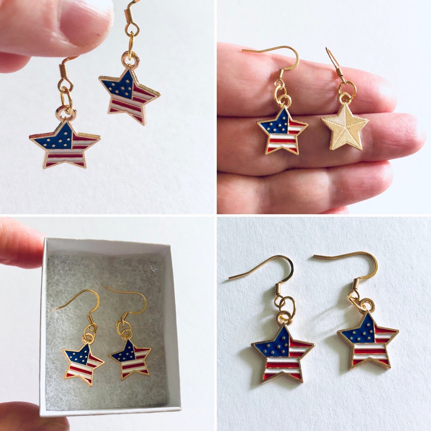 Stars & Stripes American Flag Earrings, 4th of July Earrings, Star Earrings, Patriotic Red White and Blue USA Flag Earrings