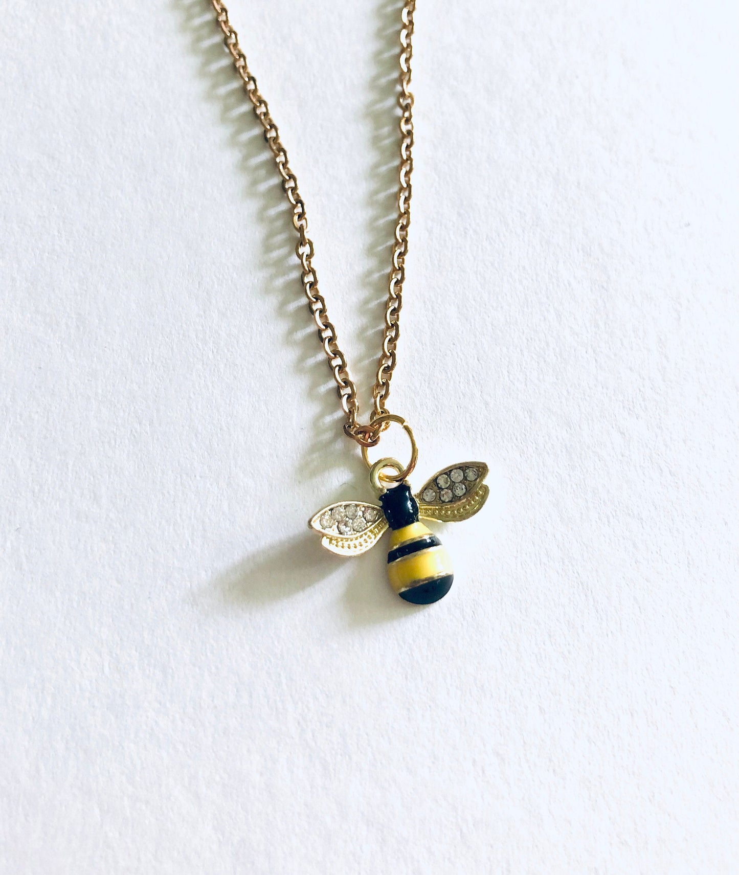 Cute Bee Necklace, Bumble Bee Necklace with Diamond Rhinestone Wings, Spring Summer Queen Bee