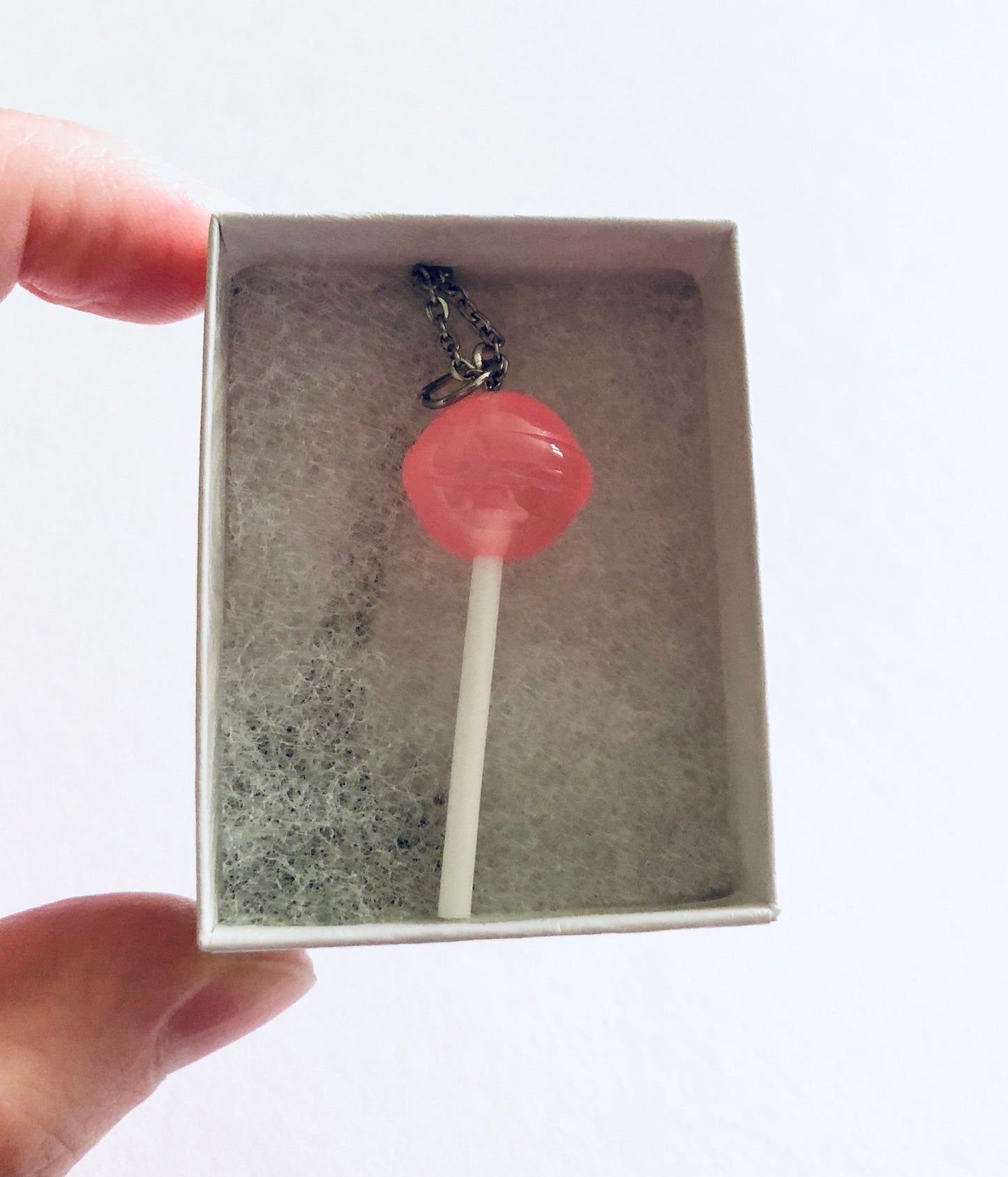 Pink Lollipop Necklace on 18” Stainless Steel Chain, Kawaii Resin Lollypop Lolita