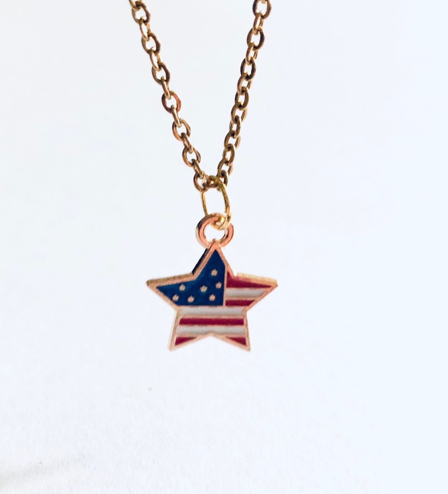 Star American Flag Necklace, 4th of July Necklace Gold Plated Chain, Red White & Blue Flag USA Necklace, Star Necklace Fireworks