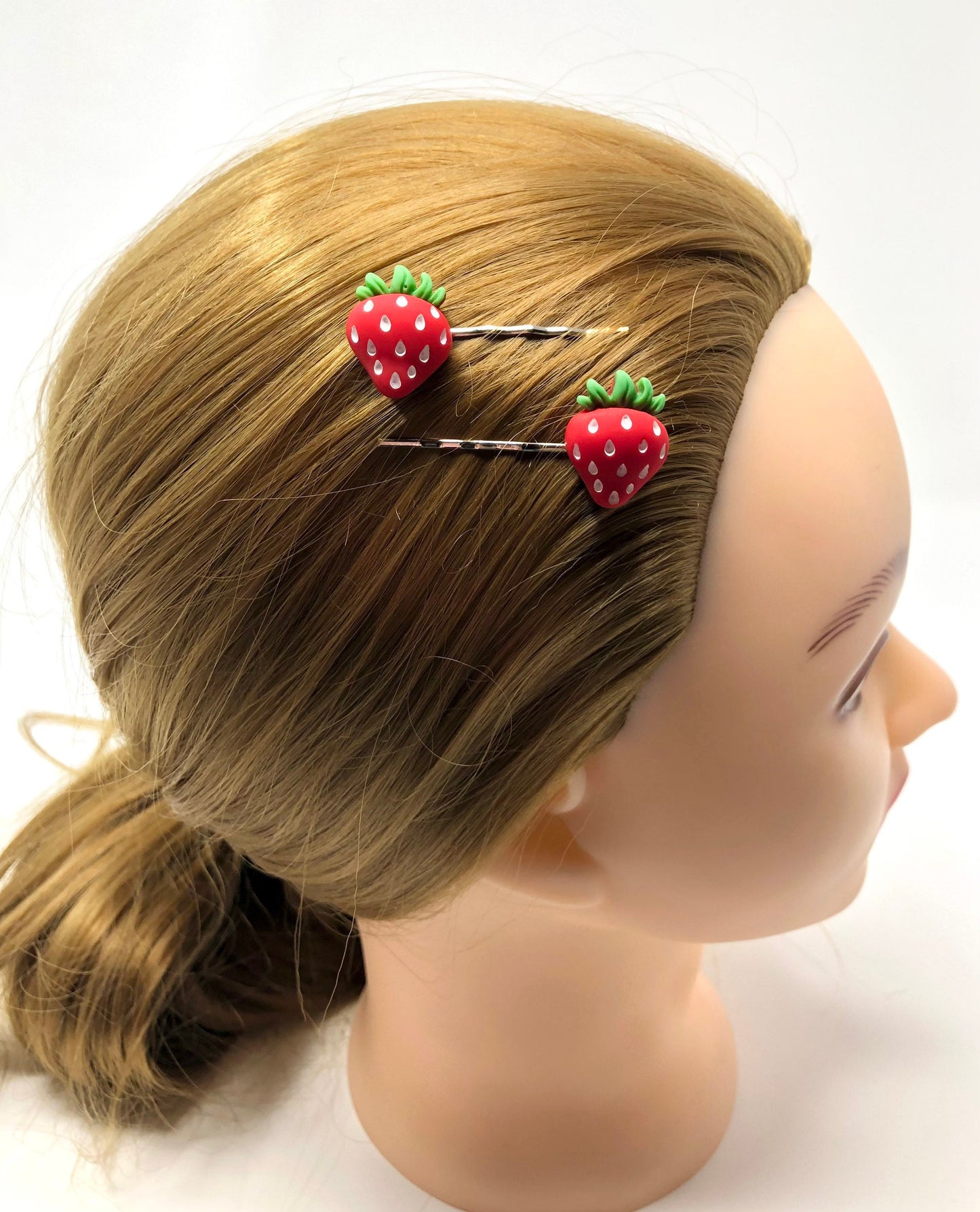 Strawberry Bobby Pins, Set of 2 Strawberry Hair Clips, Strawberries Hair Clips, Kawaii Hair Clips, Fruit Hair Clips, Vegan Vegetarian