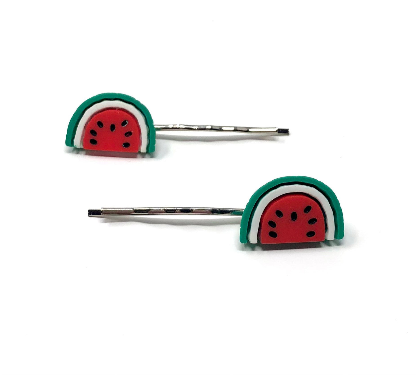 Watermelon Hair Clips Set of 2, Watermelon Bobby Pins, Fruit Hair Clips, Fruit Bobby Pins, Vegan Hair Clips, Kawaii Hair Clips