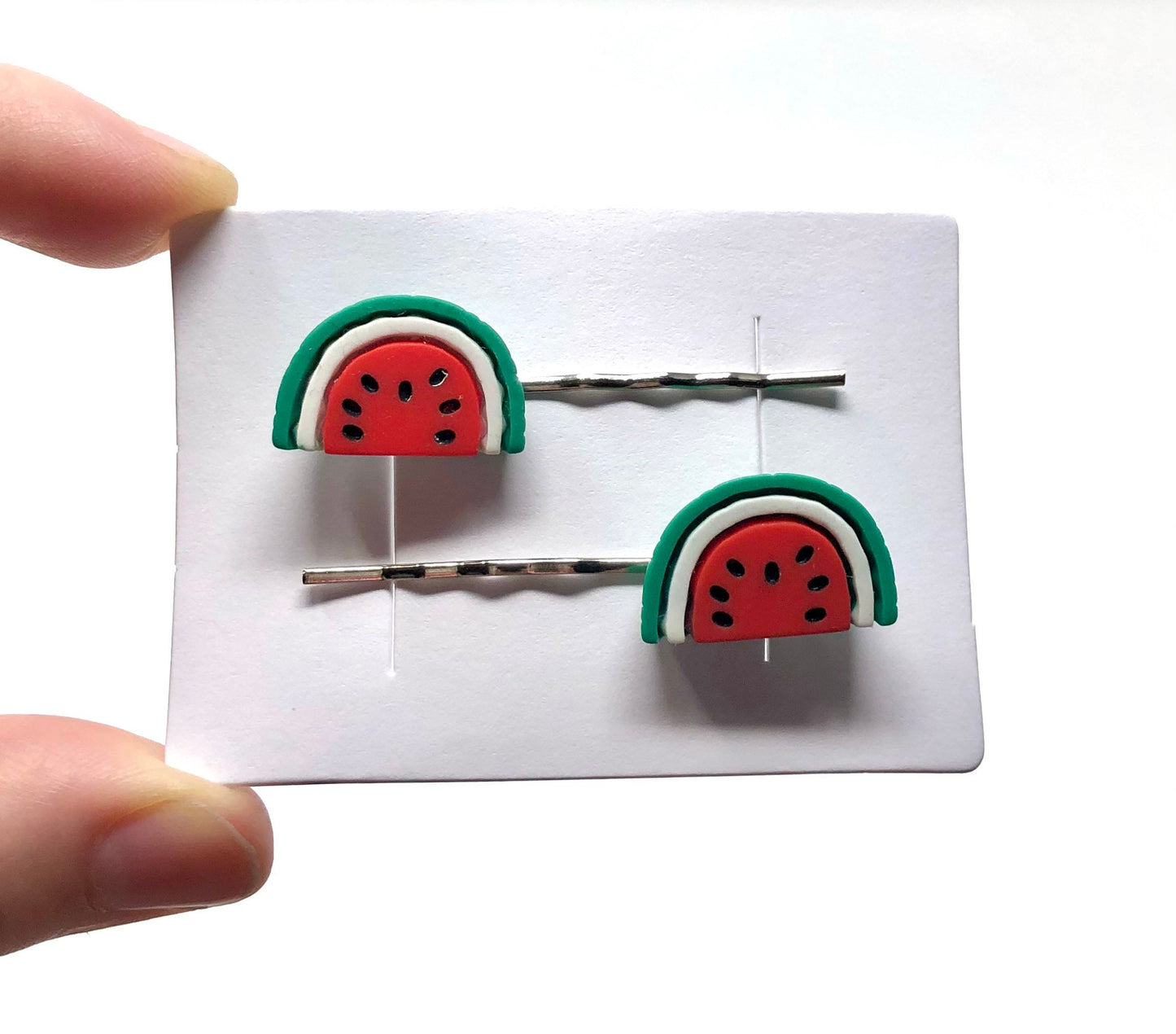 Watermelon Hair Clips Set of 2, Watermelon Bobby Pins, Fruit Hair Clips, Fruit Bobby Pins, Vegan Hair Clips, Kawaii Hair Clips