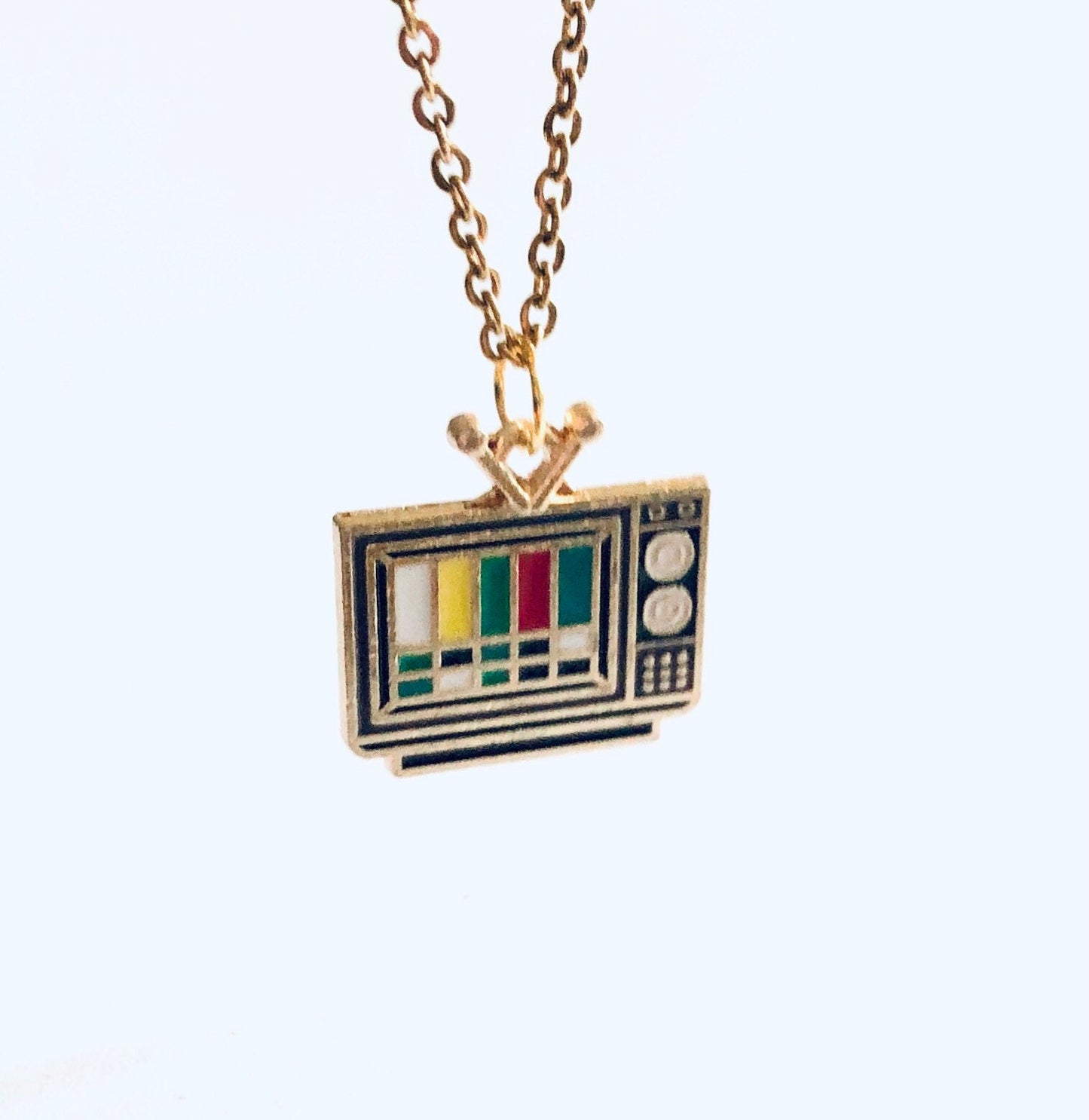 Retro TV Necklace, Old Fashioned Vintage Style Television Necklace, Gold Plated Chain