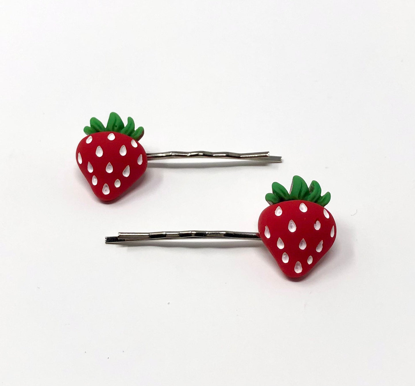 Strawberry Bobby Pins, Set of 2 Strawberry Hair Clips, Strawberries Hair Clips, Kawaii Hair Clips, Fruit Hair Clips, Vegan Vegetarian