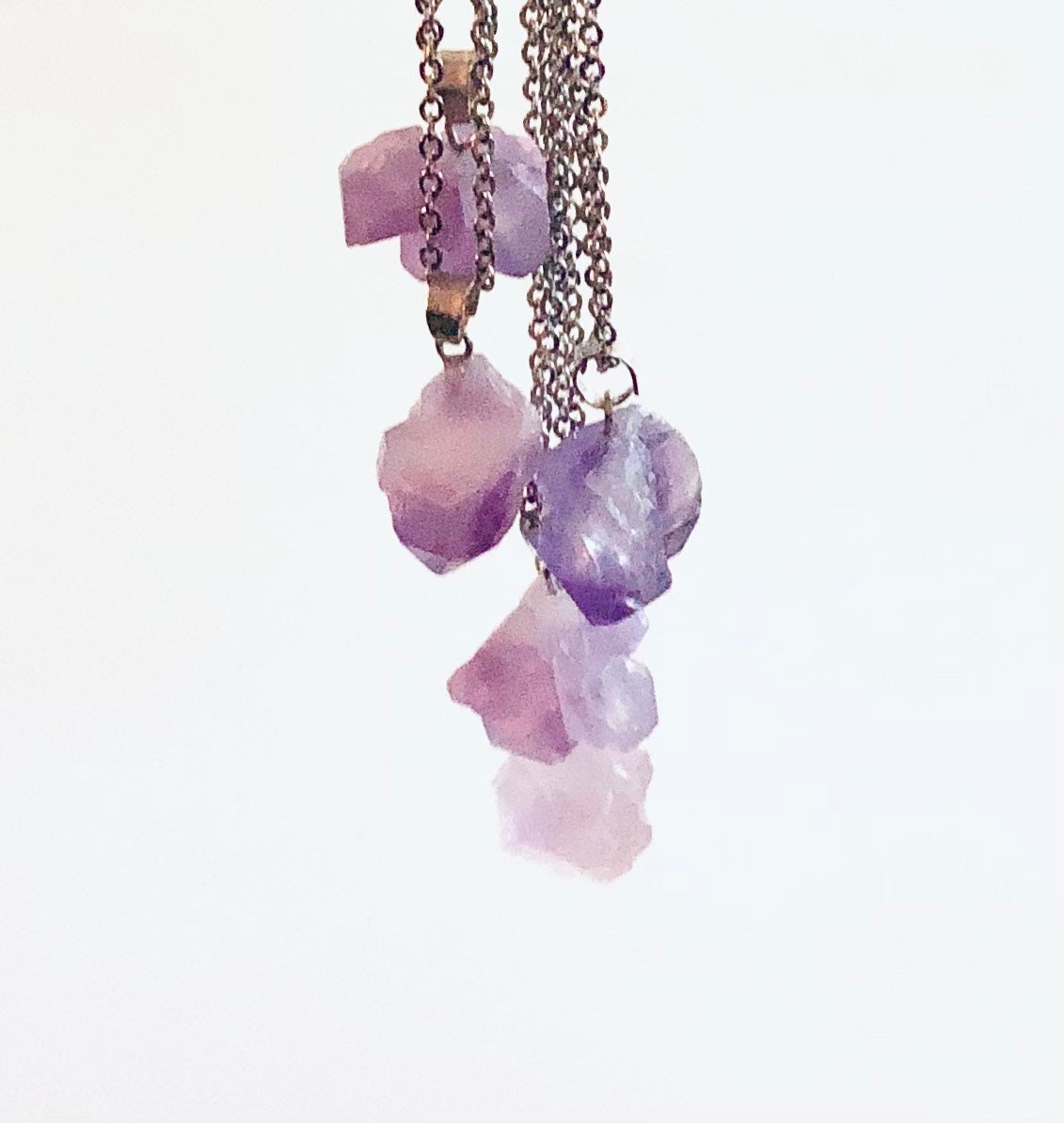 Amethyst Necklace, Real Raw Natural Crystal Necklace, Silver Chain. Hippie Boho Witchy Jewelry Bohemian Yoga Necklace