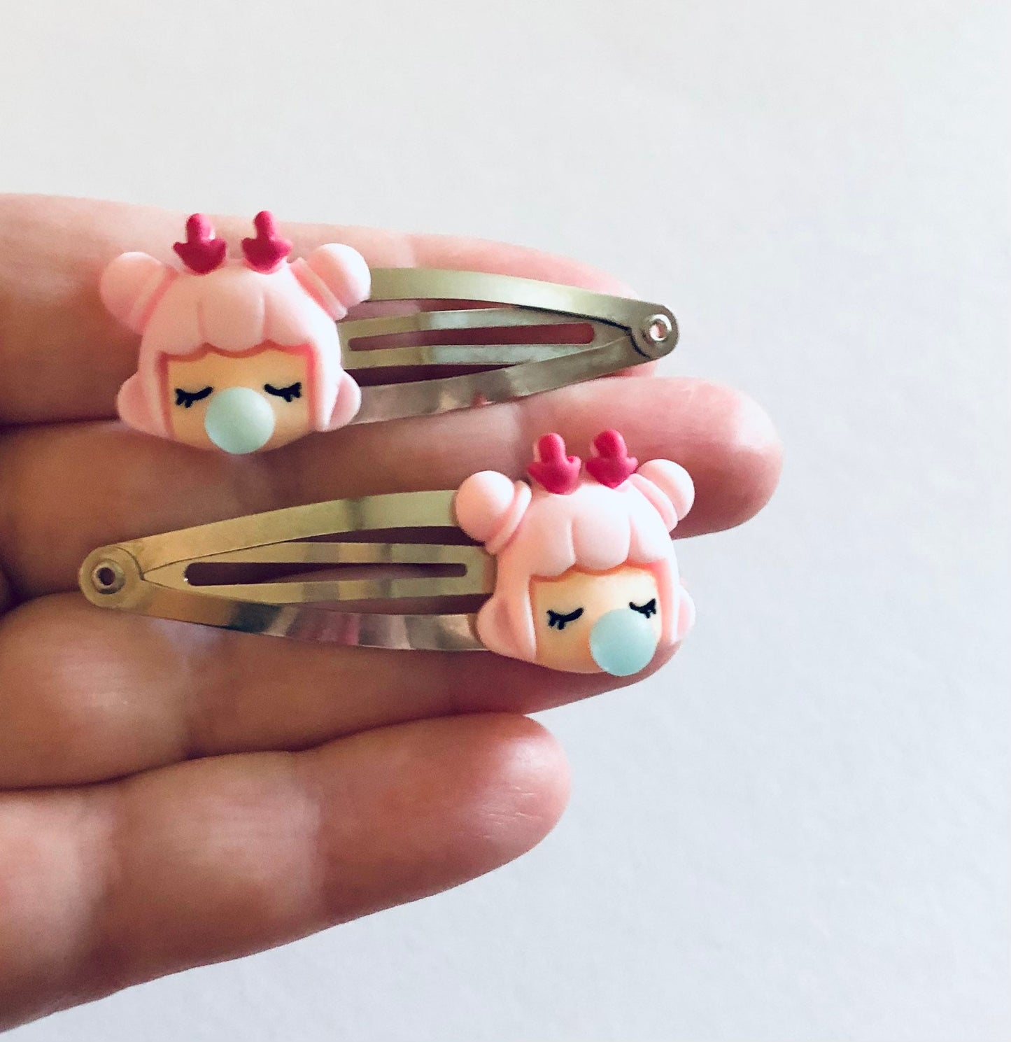 Devil Horned Girl Hair Clips, Girl Blowing Bubbles Snap Clips Set of 2, Lolita Hair Accessories, Kawaii Hair Clips,