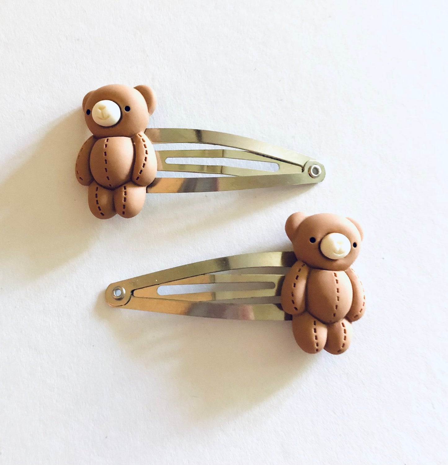 Teddy Bear Hair Clips Set of 2, Brown Bear Hair Clips, Teddy Bear Snap Clips, Kawaii Hair Clips, Lolita Hair Clips, Cute Hair Clips