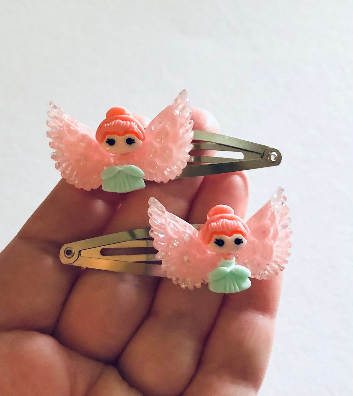 Pretty Pink Wings Fairy Hair Clips, Angel Hair Clips, Cherub Hair Clips, Princess Hair Clips, for Little Girls, Resin Hair Clips