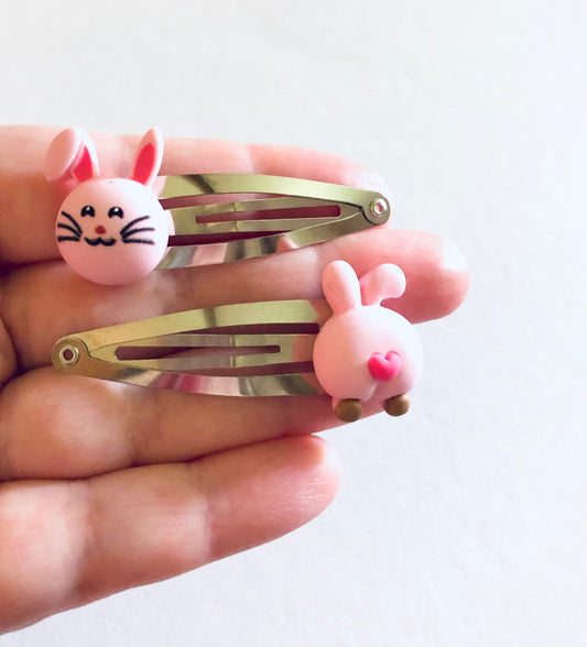 Pink Bunny Rabbit Hair Clips, Spring Bunny Hair Clips, Rabbit Snap Clips, Little Face & Cute Butts, Adorable Forest Animals Woodlands