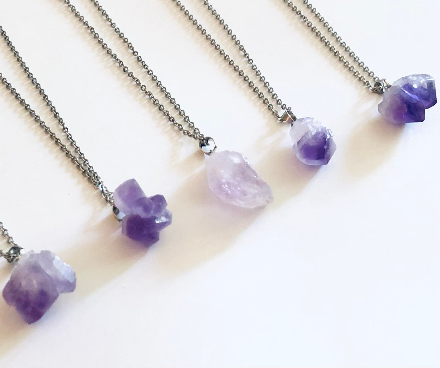 Amethyst Necklace, Real Raw Natural Crystal Necklace, Silver Chain. Hippie Boho Witchy Jewelry Bohemian Yoga Necklace
