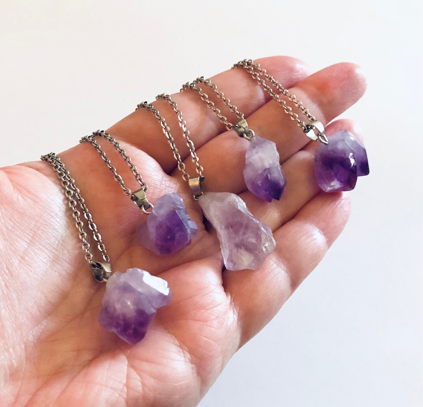 Amethyst Necklace, Real Raw Natural Crystal Necklace, Silver Chain. Hippie Boho Witchy Jewelry Bohemian Yoga Necklace