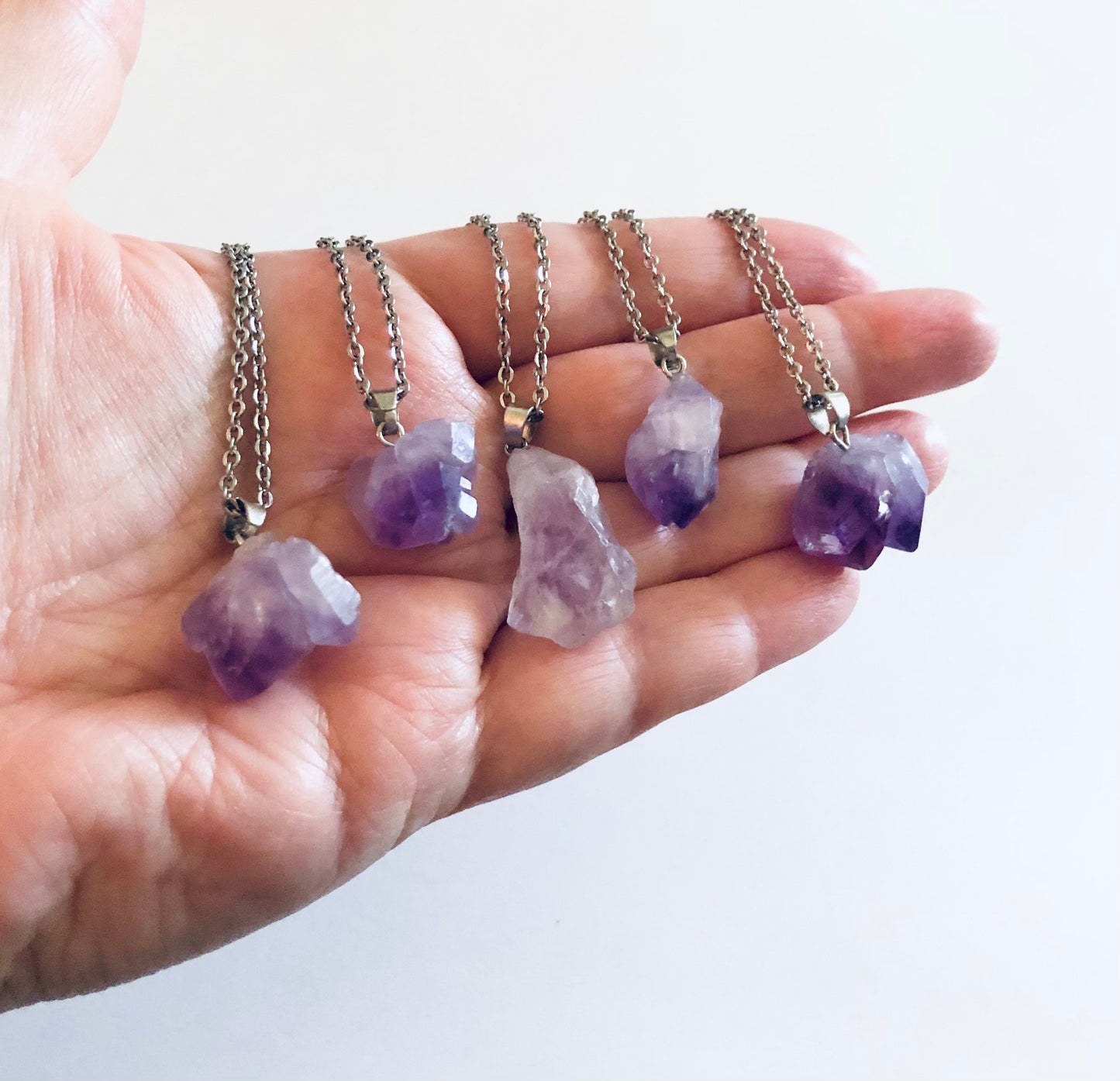 Amethyst Necklace, Real Raw Natural Crystal Necklace, Silver Chain. Hippie Boho Witchy Jewelry Bohemian Yoga Necklace