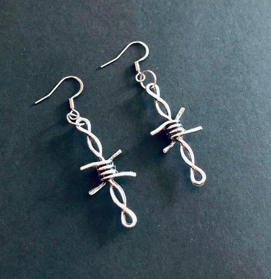 Barbed Wire Earrings, Silver Bad Bitch Earrings, Mall Goth Earrings, Punk Earrings