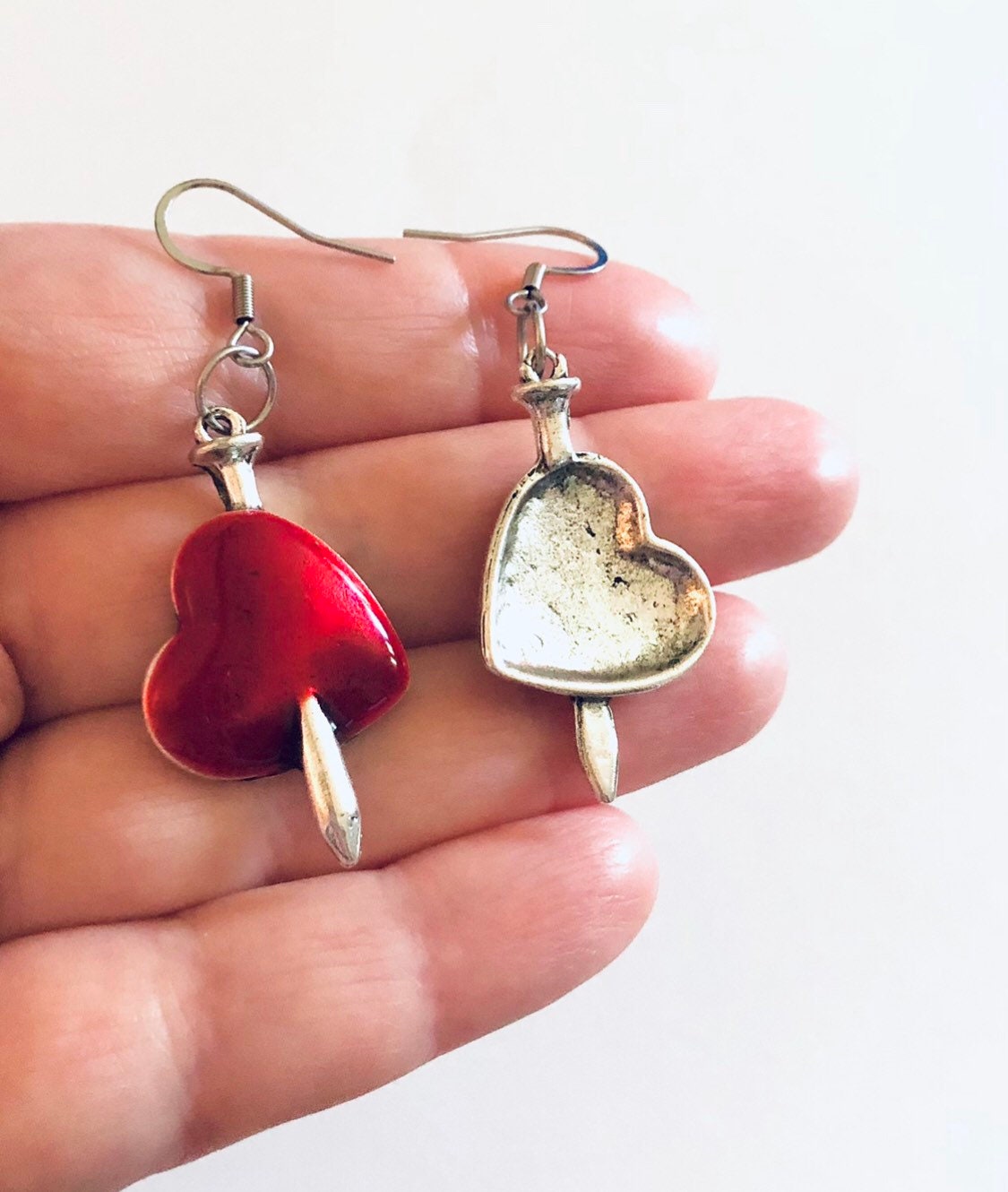 Red Sword Through a Heart Earrings, Gothic Earrings, Lovers Broken Heart Earrings, Mall Goth Earrings Punk